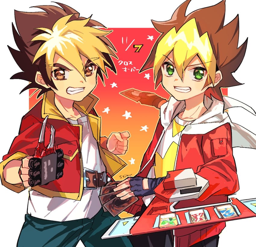 amanogawa ryuusei, ohdo yuga, and tomcat red beetle (yu-gi-oh! and 2 more) drawn by kuroda_(kuro_yyy)