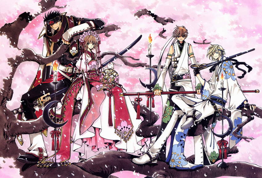 mokona, sakura hime, xiaolang, fai d. flowright, and kurogane (tsubasa chronicle) drawn by clamp_(circle)