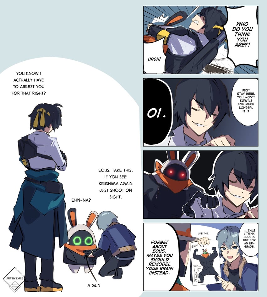 wise, eous, asaba harumasa, enzo, and kirishima (zenless zone zero) drawn by lyrie_luna
