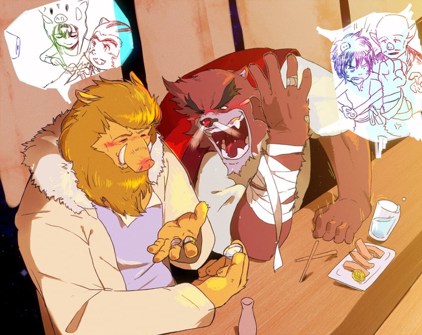 kumatetsu, iozen, jiroumaru, ichirouhiko, and hyakushubo (bakemono no ko) drawn by chisa_sa