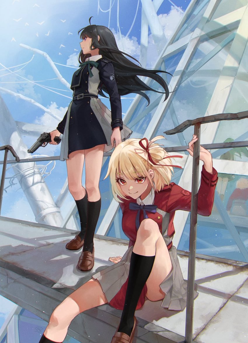 nishikigi chisato and inoue takina (lycoris recoil) drawn by bossan_3310