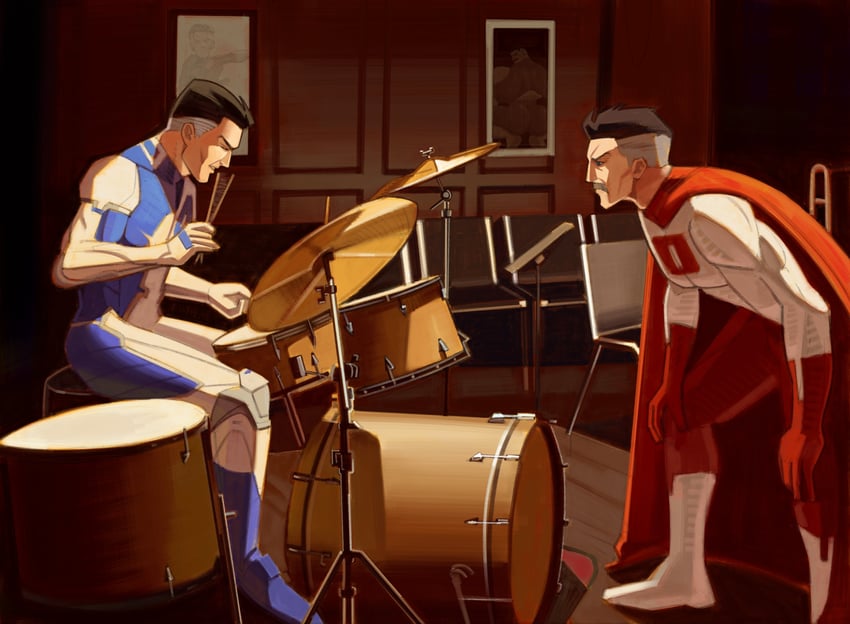 reed richards, omni-man, miles teller, and j.k. simmons (marvel and 4 more) drawn by xyanaid