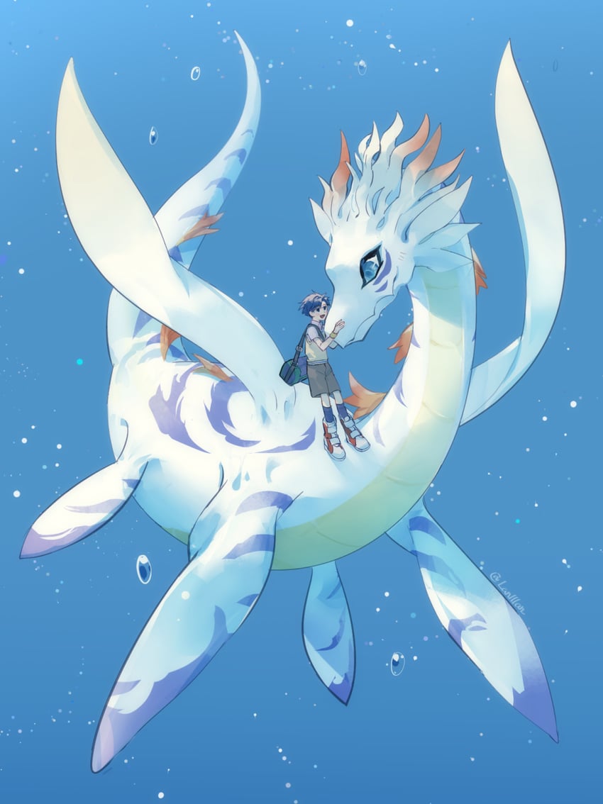 kido jo and plesiomon (digimon and 1 more) drawn by lanlllan