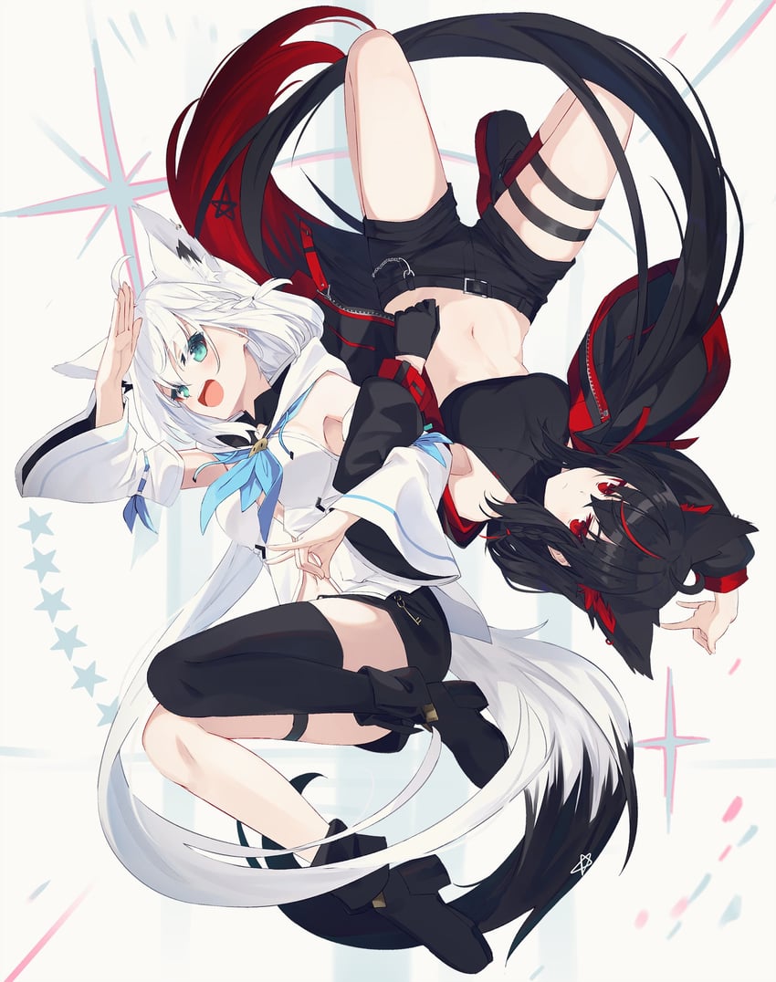 shirakami fubuki and kurokami fubuki (hololive) drawn by nagishiro_mito
