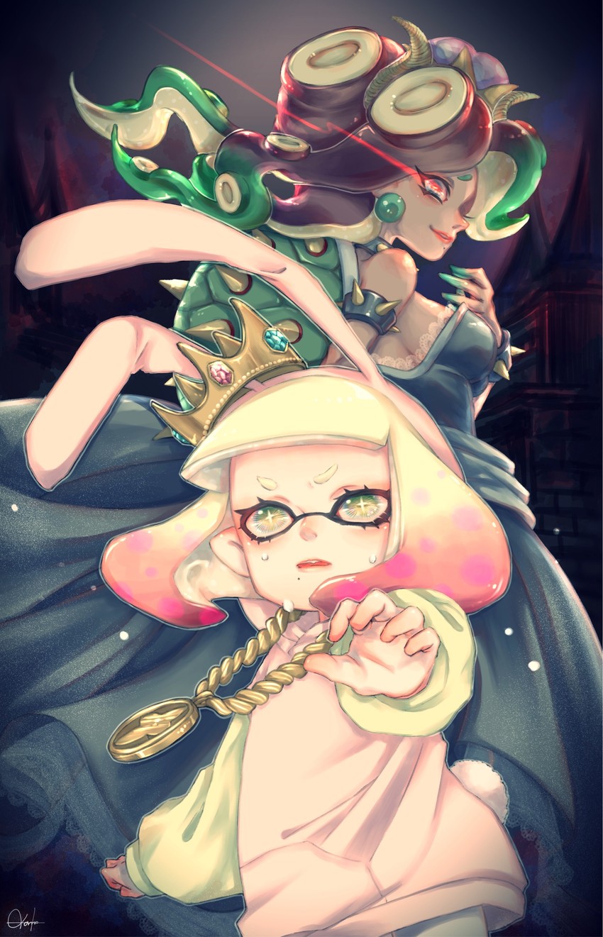 bowsette, marina, and pearl (splatoon and 3 more) drawn by susa_natsuo