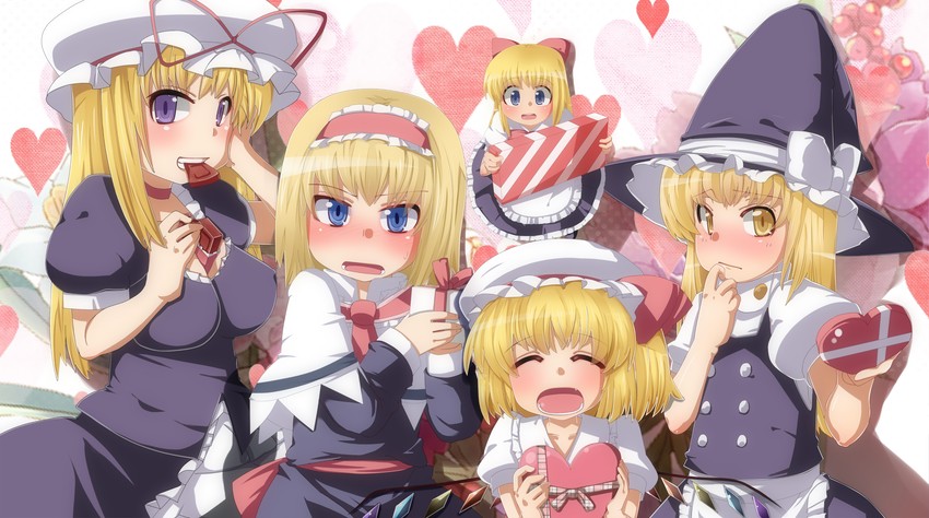 kirisame marisa, flandre scarlet, alice margatroid, yakumo yukari, and shanghai doll (touhou) drawn by ruku_(alicecreation)