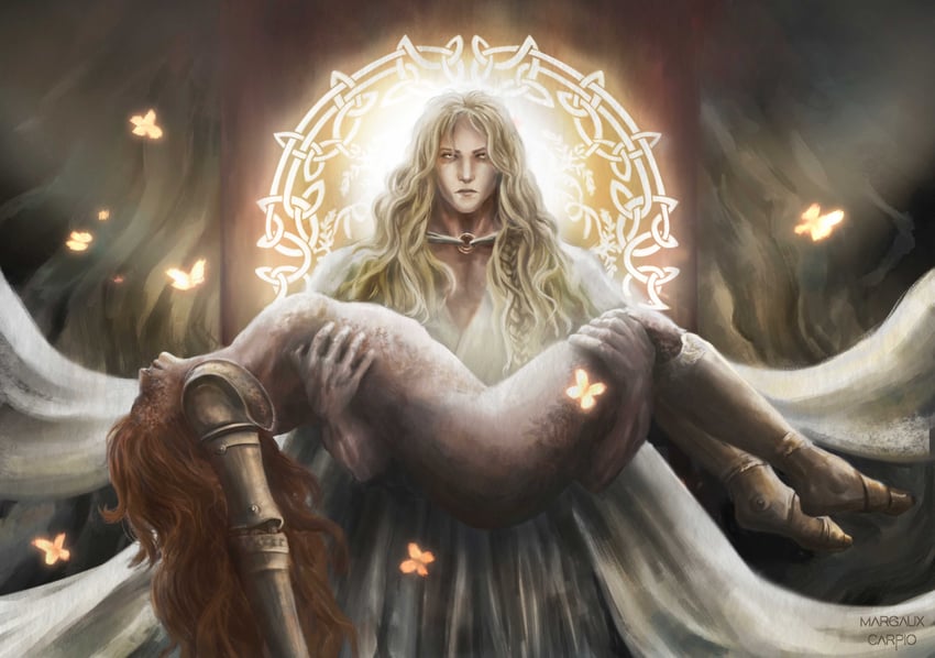 malenia blade of miquella, miquella, and malenia goddess of rot (elden ring and 1 more) drawn by margauxcarpio