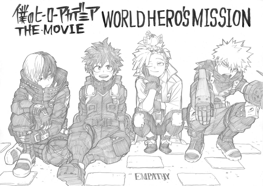 midoriya izuku, bakugou katsuki, todoroki shoto, rody soul, and pino (boku no hero academia) drawn by horikoshi_kouhei