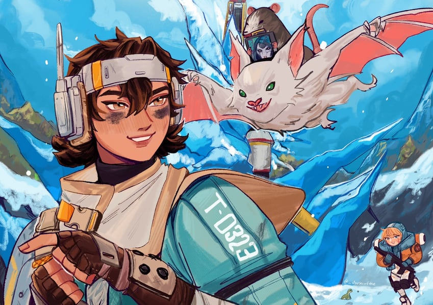 wattson, nessie, ash, vantage, ash's rat, and 1 more (apex legends) drawn by ro_(_dorkcoffee)