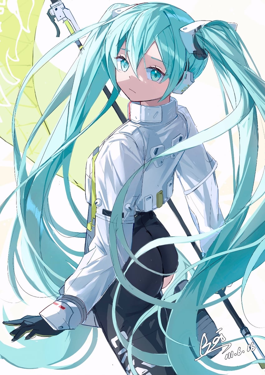 hatsune miku and racing miku (vocaloid and 1 more) drawn by baizai