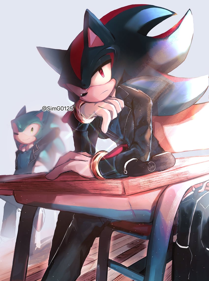 sonic the hedgehog and shadow the hedgehog (sonic) drawn by shapam_(zeepgalae)