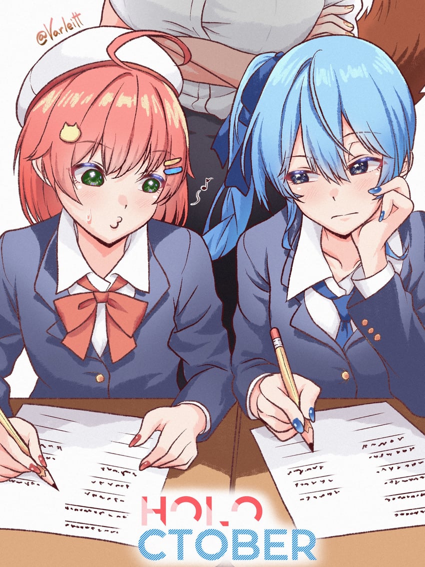 hoshimachi suisei, sakura miko, and inugami korone (hololive) drawn by varliet
