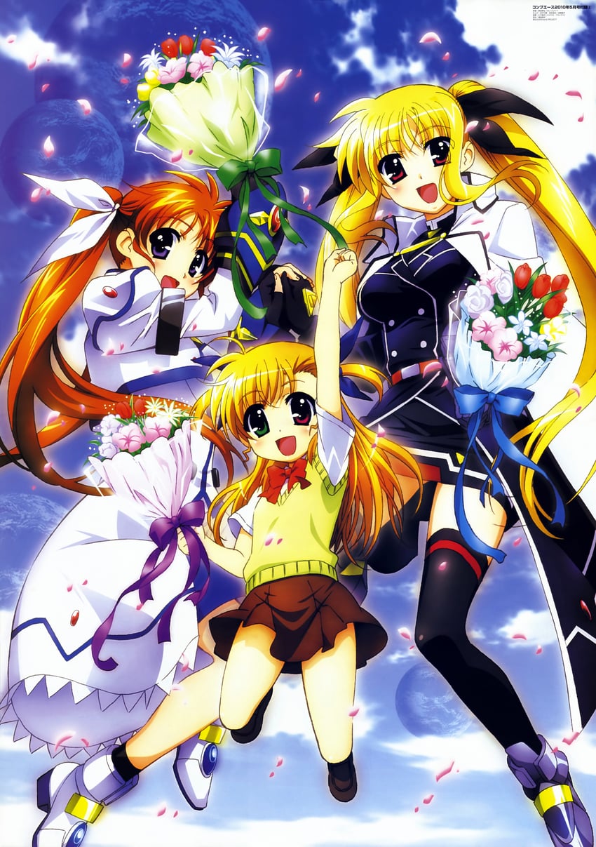 fate testarossa, takamachi nanoha, and vivio (lyrical nanoha and 1 more) drawn by okuda_yasuhiro