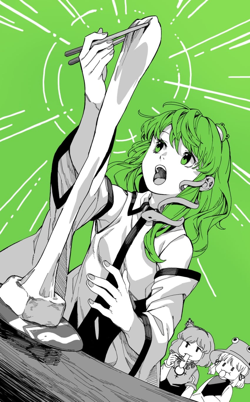kochiya sanae, moriya suwako, and yasaka kanako (touhou) drawn by kamabokopic
