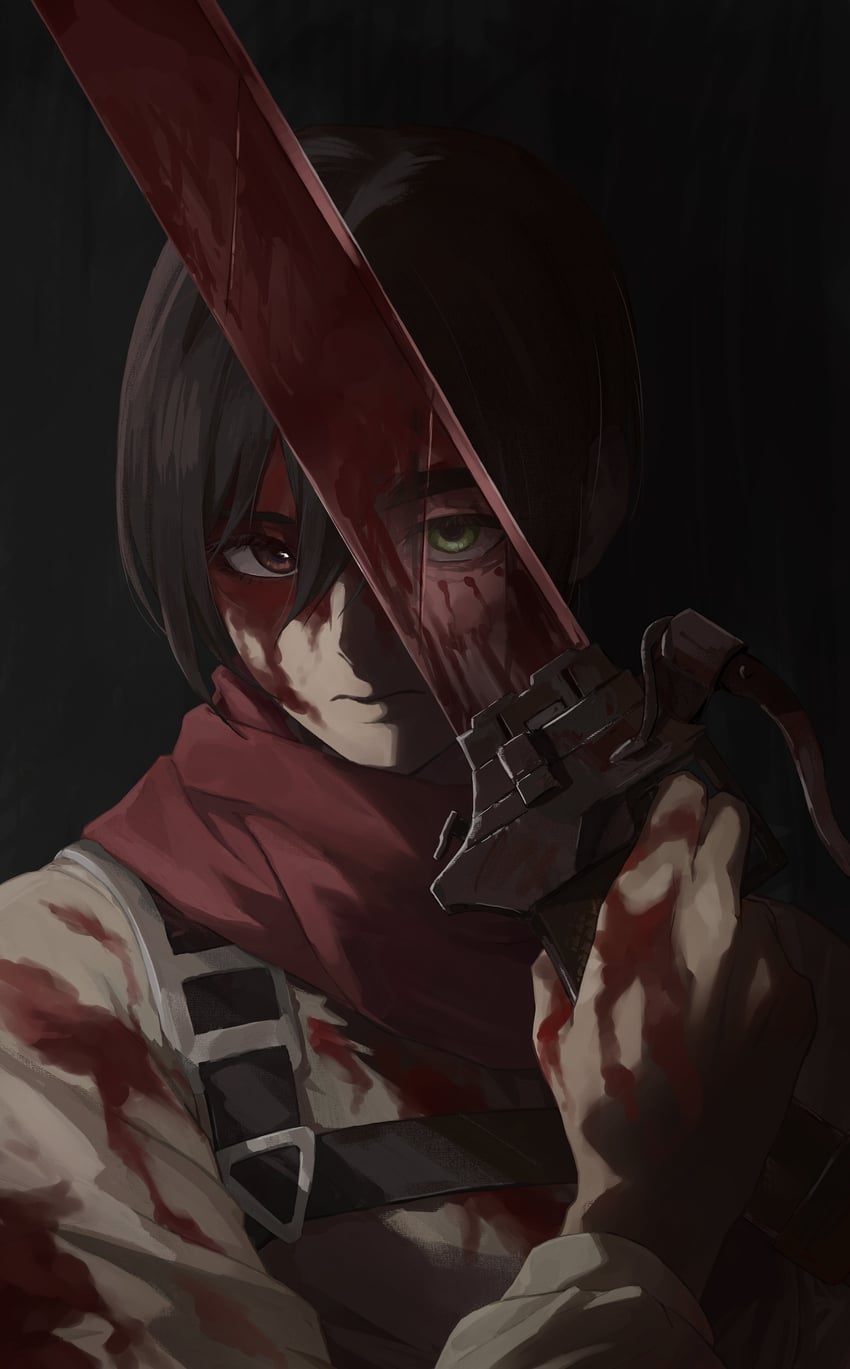 mikasa ackerman and eren yeager (shingeki no kyojin) drawn by darao_(daradara_suyaaa)