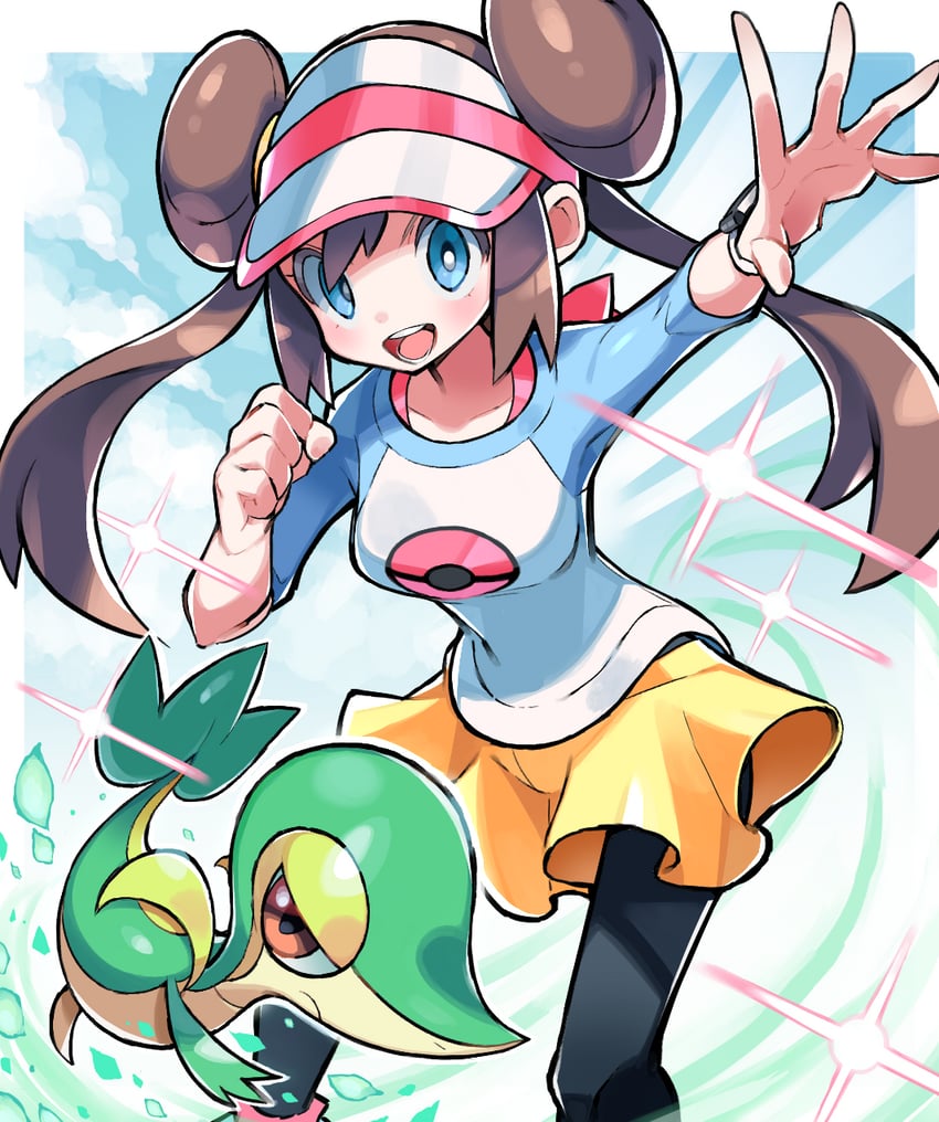 rosa and snivy (pokemon and 1 more) drawn by hyou_(hyouga617)