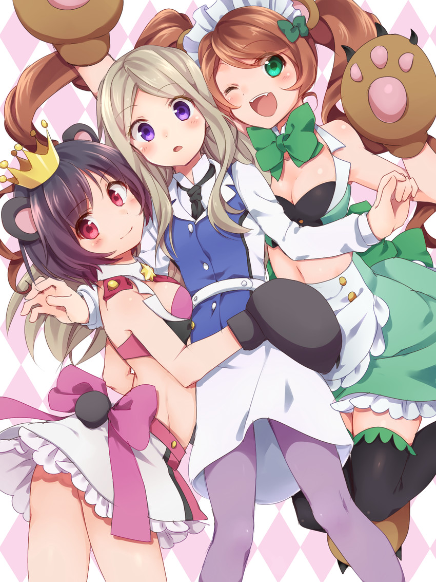 yurishiro ginko, yurigasaki lulu, and tsubaki kureha (yuri kuma arashi) drawn by utsunomiya_hetaru