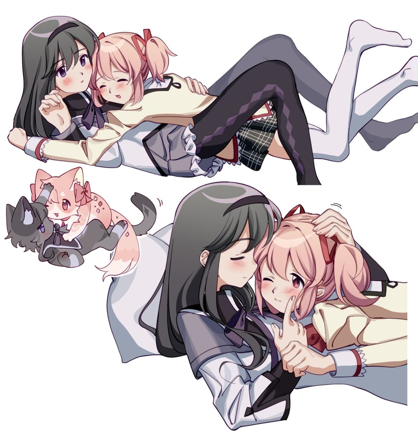 akemi homura and kaname madoka (mahou shoujo madoka magica) drawn by kuro_miumu