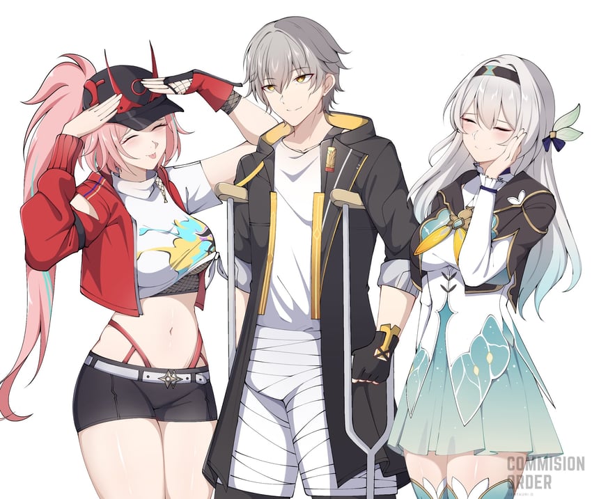 trailblazer, firefly, caelus, and rappa (honkai and 1 more) drawn by centauri-d