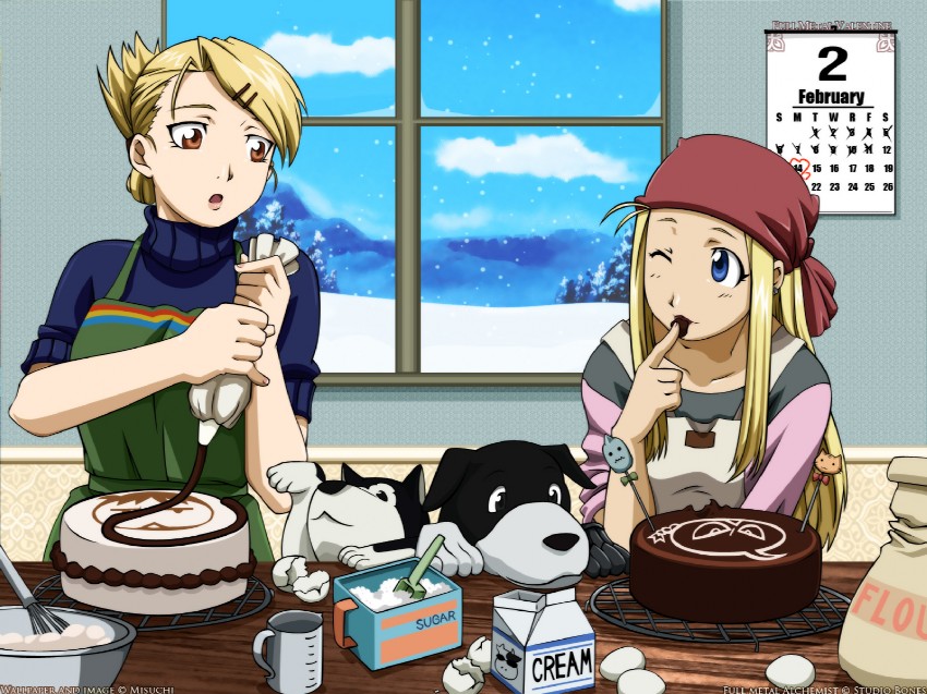 winry rockbell, riza hawkeye, black hayate, and den (fullmetal alchemist)
