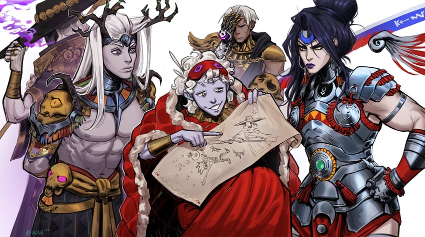 zagreus, thanatos, hypnos, nemesis, moros, and 1 more (hades and 2 more) drawn by grace_kim_(ryuuna)