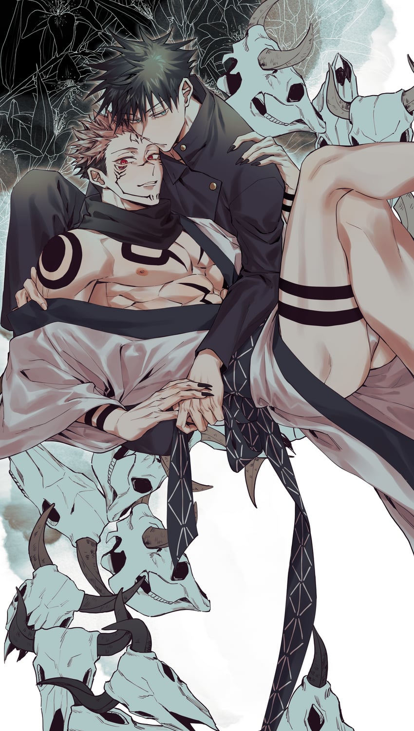 fushiguro megumi and ryoumen sukuna (jujutsu kaisen) drawn by azukiharuta_ju