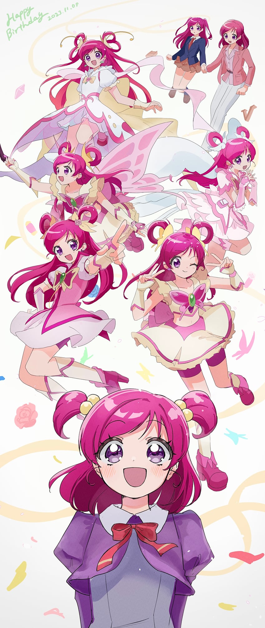 yumehara nozomi, cure dream, dark dream, shining dream, dream cure grace, and 1 more (precure and 5 more) drawn by kamogawa140