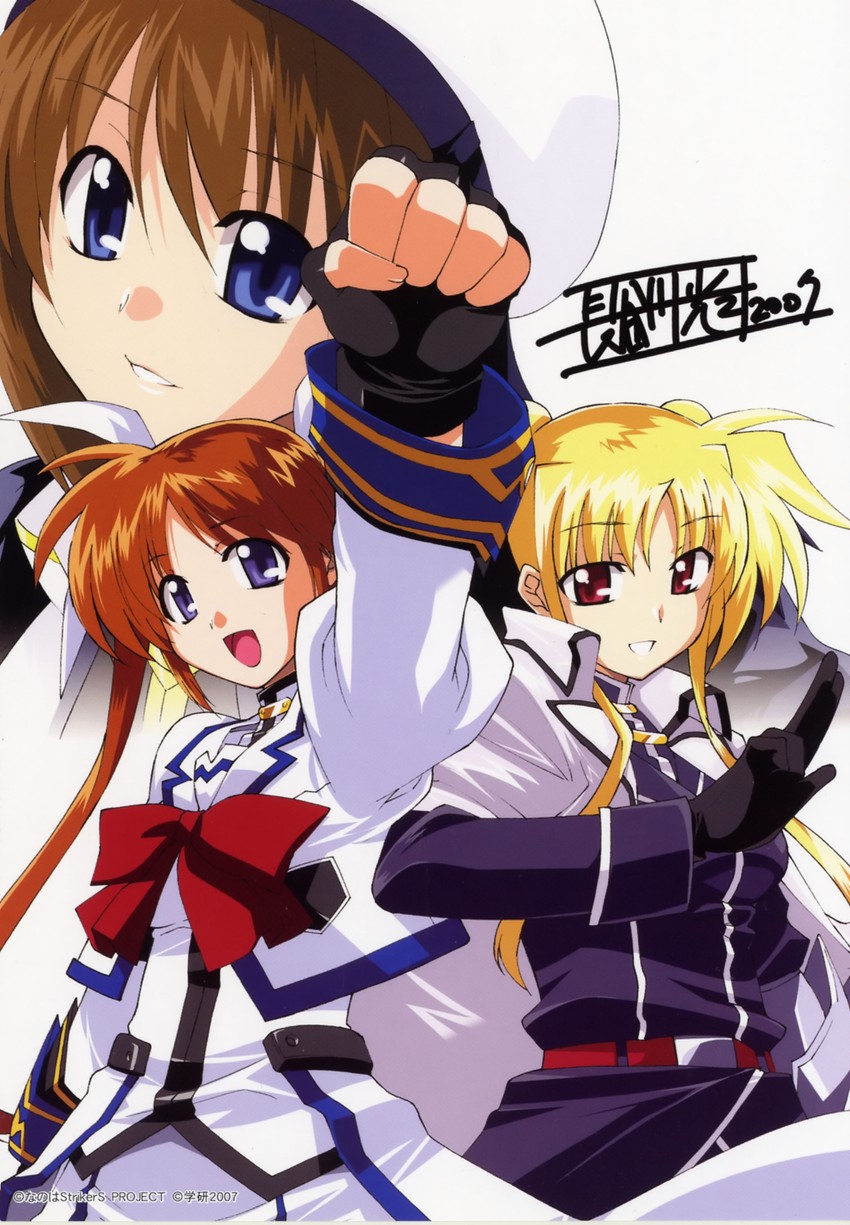 fate testarossa, takamachi nanoha, and yagami hayate (lyrical nanoha and 1 more) drawn by hasegawa_kouji