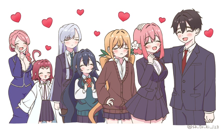 hanazono hakari, inda karane, yoshimoto shizuka, aijou rentarou, eiai nano, and 2 more (kimi no koto ga dai dai dai dai daisuki na 100-nin no kanojo) drawn by satsuki_(sngt7887)