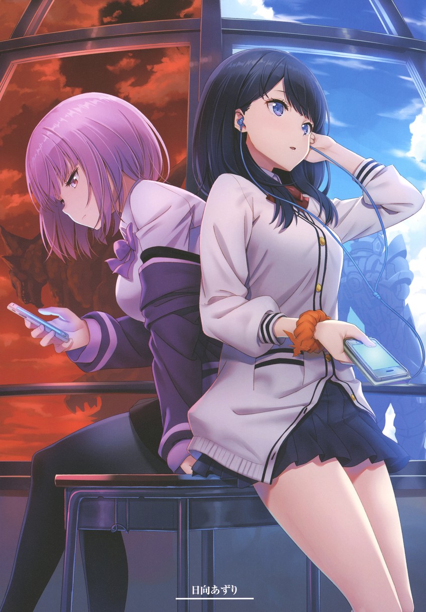 takarada rikka, shinjou akane, and gridman (gridman universe and 1 more) drawn by hyuuga_azuri