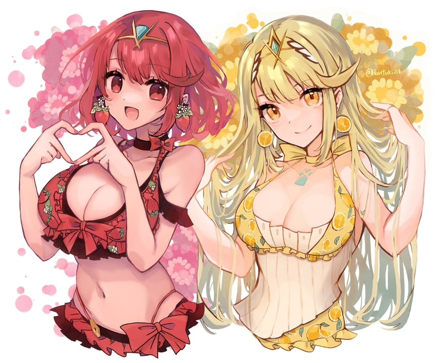pyra and mythra (xenoblade chronicles and 1 more) drawn by haruto_yuki