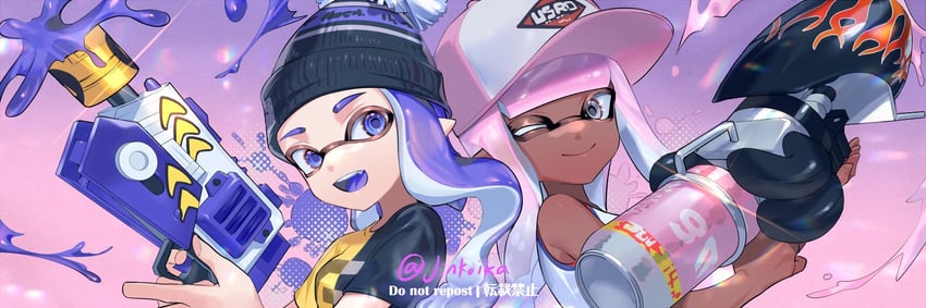 inkling player character and inkling girl (splatoon) drawn by jinkoika