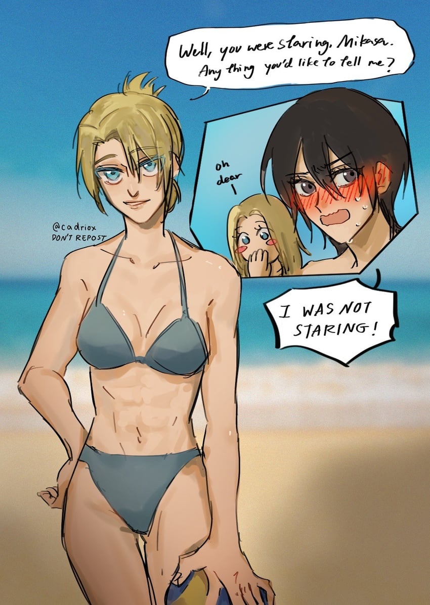 mikasa ackerman, krista lenz, and annie leonhart (shingeki no kyojin) drawn by cadriox