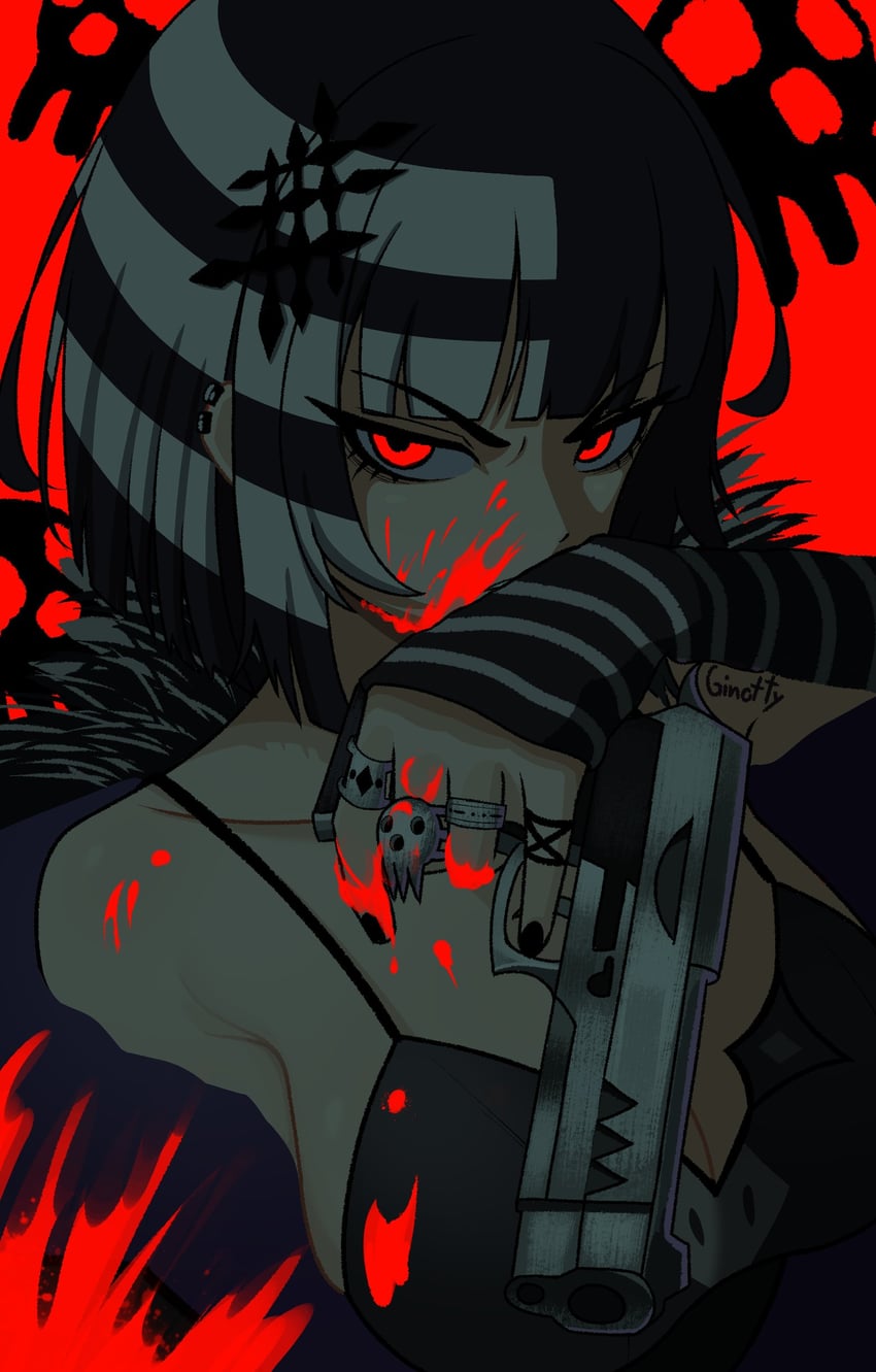 shiori novella, nerissa ravencroft, and death the kid (hololive and 2 more) drawn by ginotty