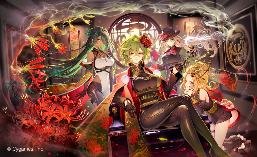 magachiyo, budding initiate, verdant lieutenant, and leafshade assassin (shadowverse) drawn by kouyafu