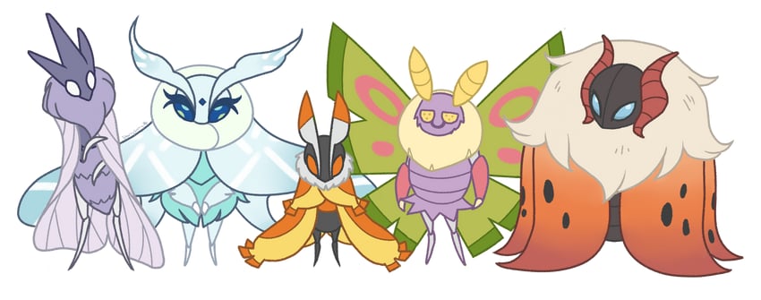 volcarona, frosmoth, venomoth, dustox, and mothim (pokemon and 1 more) drawn by starrysorry