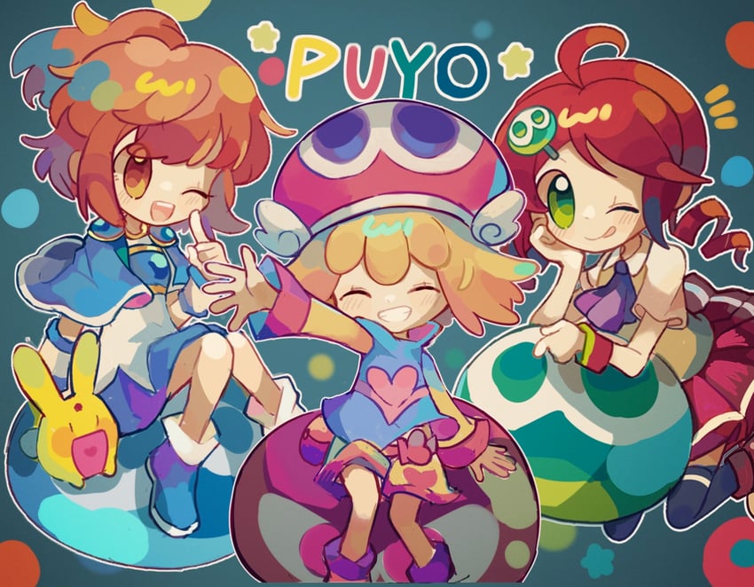 arle nadja, puyo, carbuncle, amitie, and andou ringo (puyopuyo and 3 more) drawn by user_hguh3744