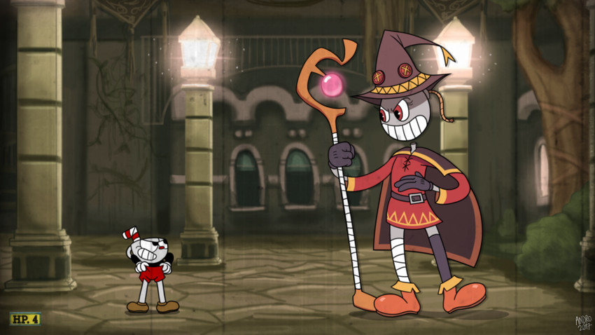 megumin and cuphead (kono subarashii sekai ni shukufuku wo! and 1 more) drawn by andro_juniarto