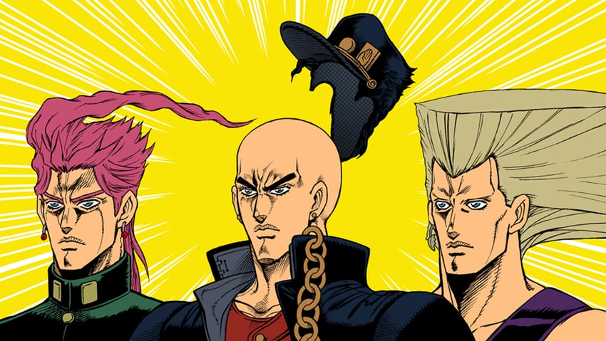 kujo jotaro, kakyoin noriaki, and jean pierre polnareff (jojo no kimyou na bouken and 1 more) drawn by ashiro_(collective-mind)
