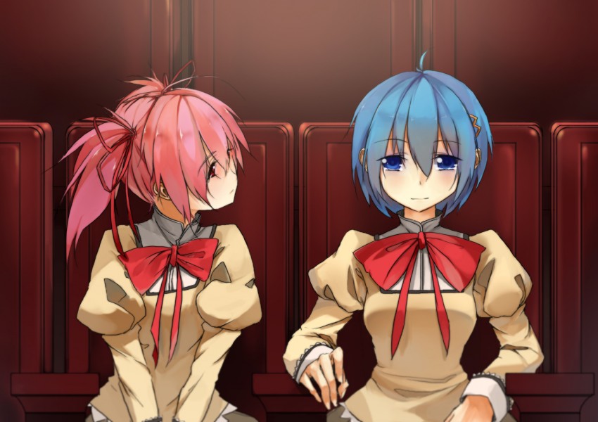 kaname madoka and miki sayaka (mahou shoujo madoka magica) drawn by orokanahime