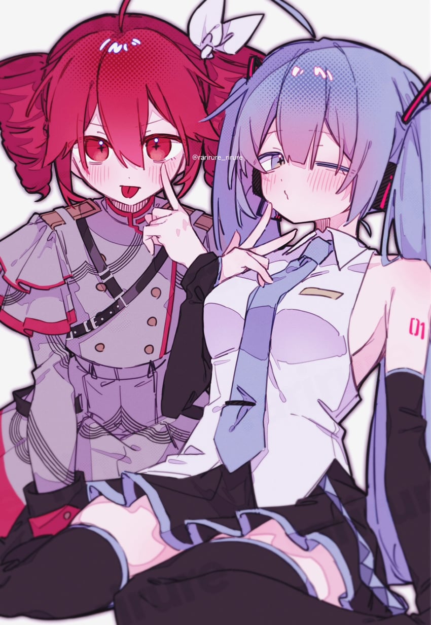 hatsune miku and kasane teto (vocaloid and 2 more) drawn by rarirure_rirure