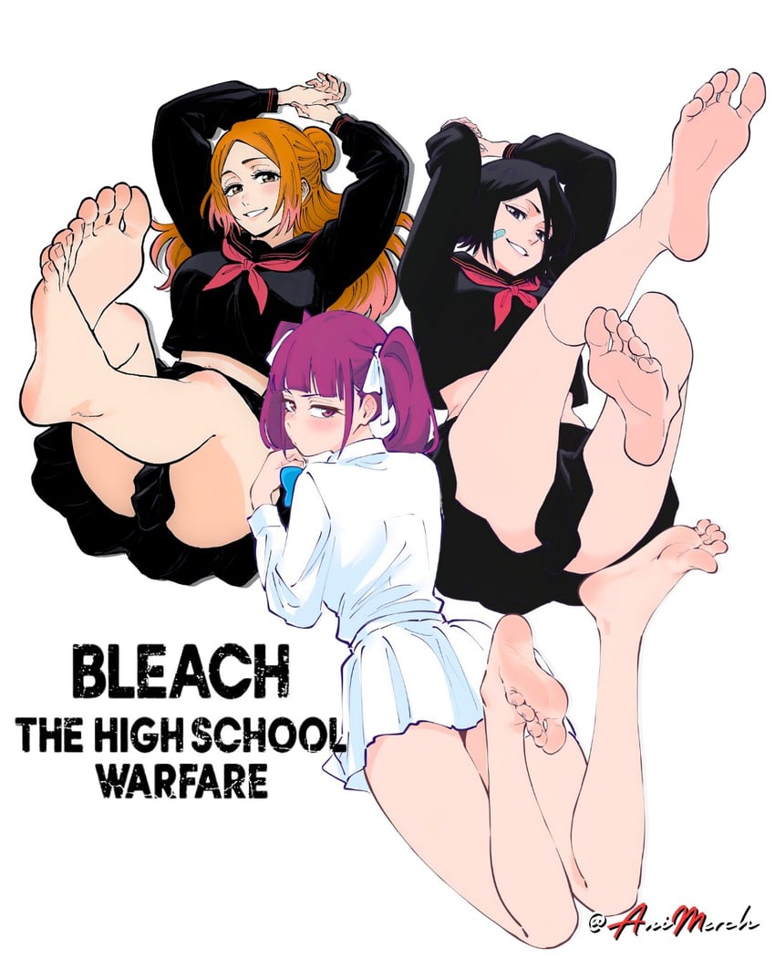 kuchiki rukia, inoue orihime, and dokugamine riruka (bleach and 1 more) drawn by animerch_x