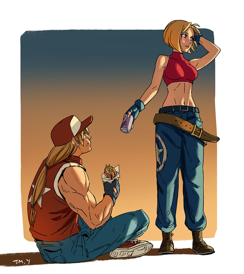 terry bogard and blue mary (the king of fighters and 1 more) drawn by tim_yan