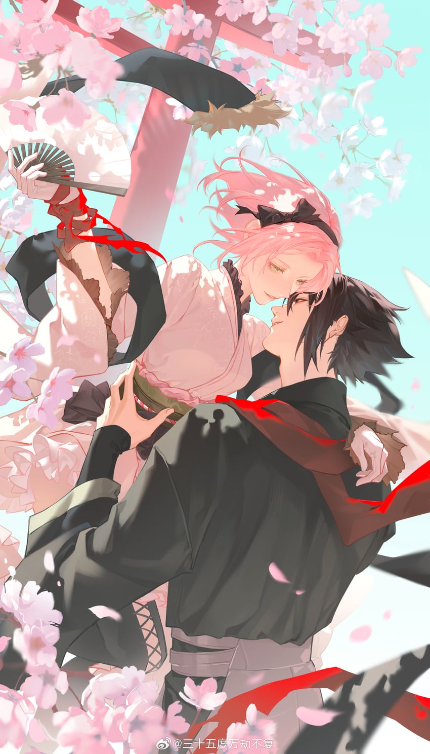 haruno sakura and uchiha sasuke (naruto) drawn by jun_(kokage)