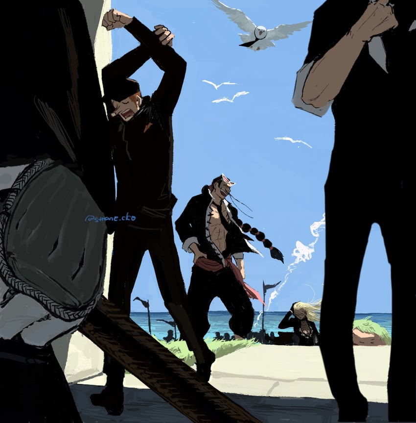 rob lucci, kalifa, kaku, hattori, jabra, and 1 more (one piece) drawn by sutaneko