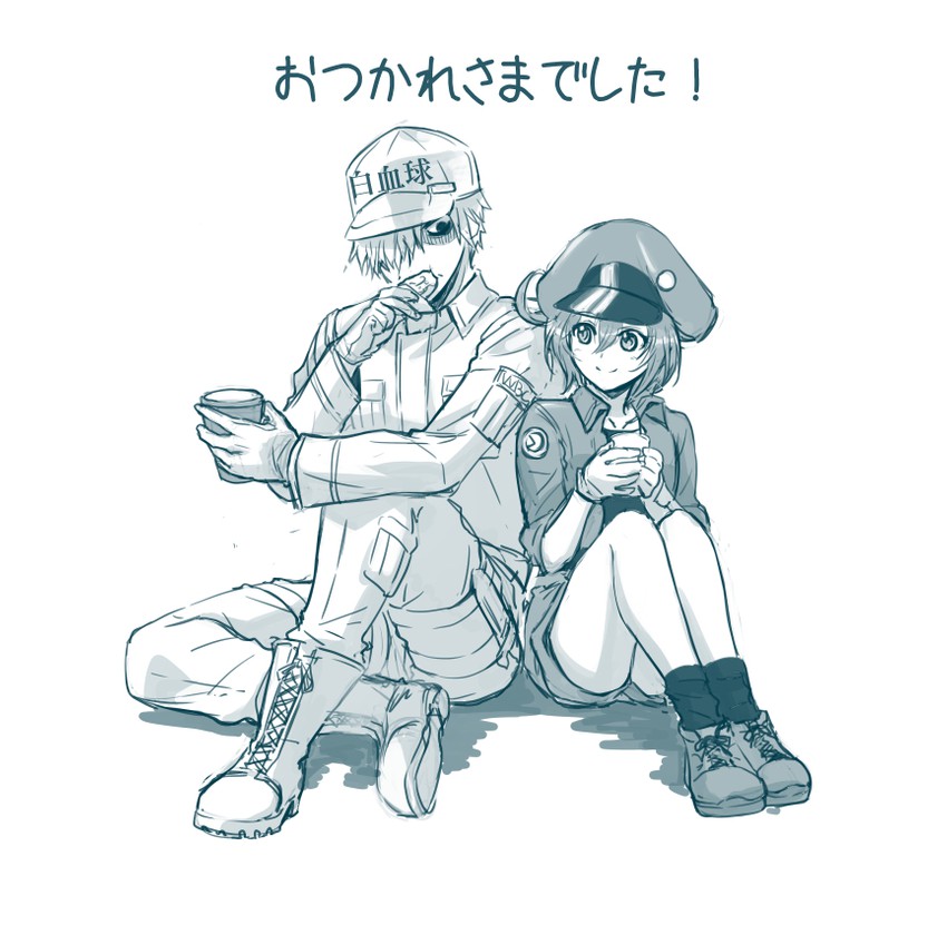 white blood cell, red blood cell, ae-3803, and u-1146 (hataraku saibou) drawn by black_(dragon_festival)