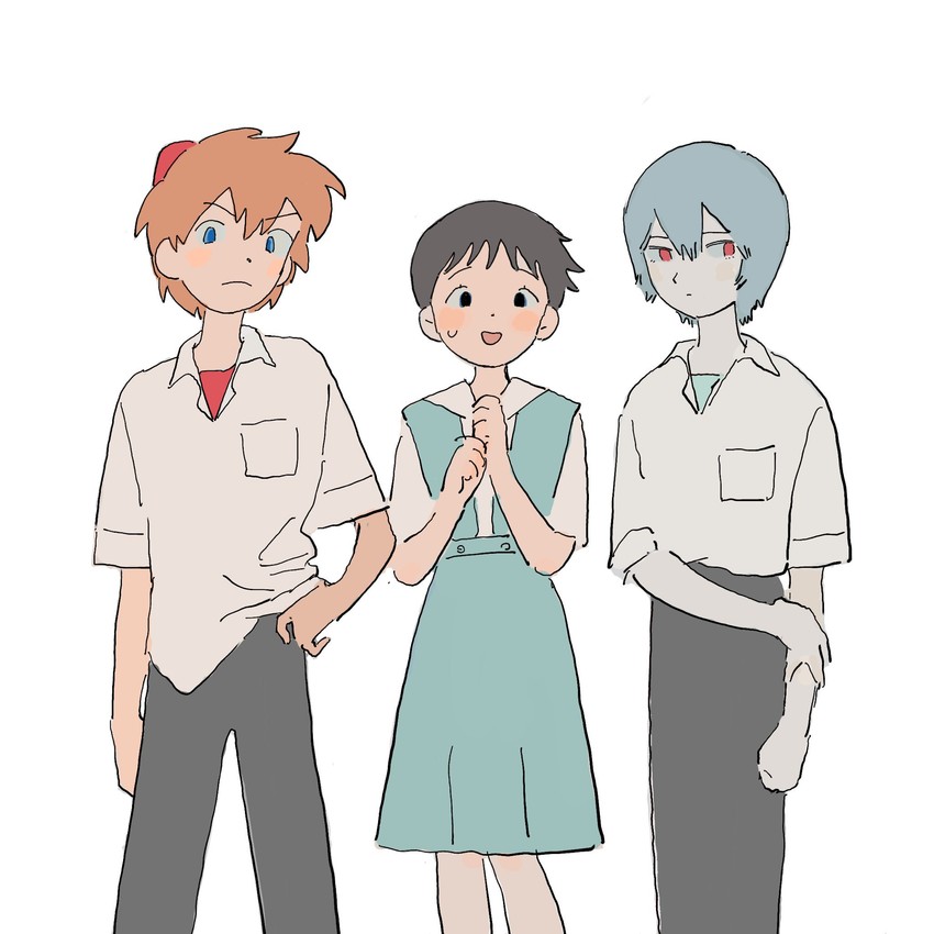 souryuu asuka langley, ayanami rei, ikari shinji, and shin-chan (neon genesis evangelion) drawn by oyama_(mirumiru)