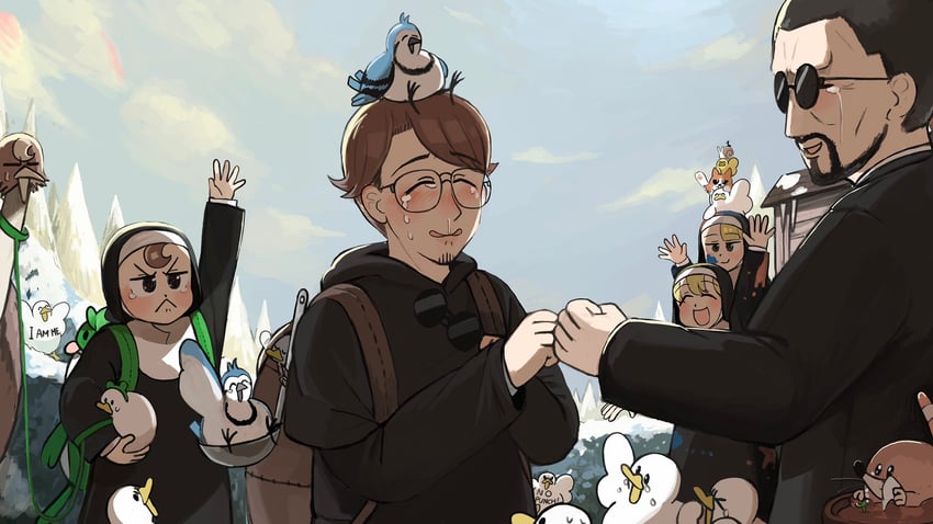 clumsy nun, froggy nun, spicy nun, father, and blue jay monk (little nuns) drawn by diva_(hyxpk)
