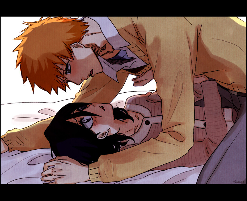 kuchiki rukia and kurosaki ichigo (bleach) drawn by tia_(tiana_cream)