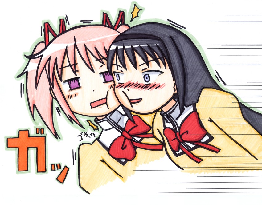 akemi homura and kaname madoka (mahou shoujo madoka magica) drawn by ktska